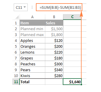 Formula subtracting header cells from a whole column sum calculation