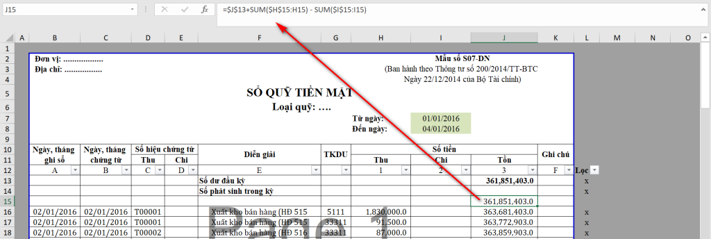 Running balance calculation using mixed reference SUM formula