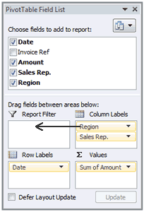 Kéo Region vào Report Filter