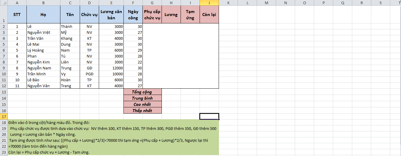 alt text: Bảng lương mẫu trong Excel