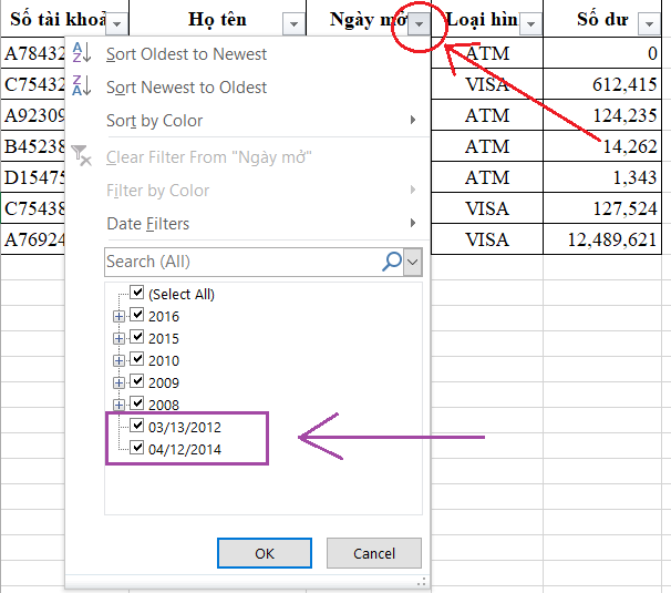 Xử Lý Lỗi Dữ Liệu Ngày Tháng Trong Excel Lọc cột ngày tháng