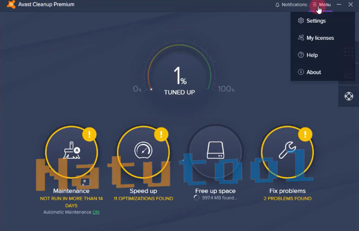 Ảnh chụp màn hình Avast Cleanup Premium hiển thị key bản quyền.
