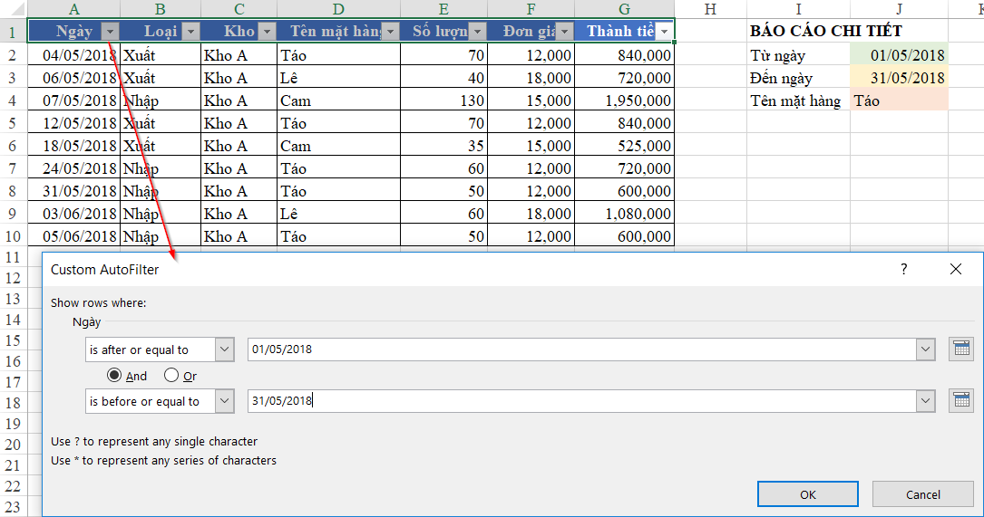 Cách Lập Báo Cáo Chi Tiết trên Excel với Nhiều Điều Kiện