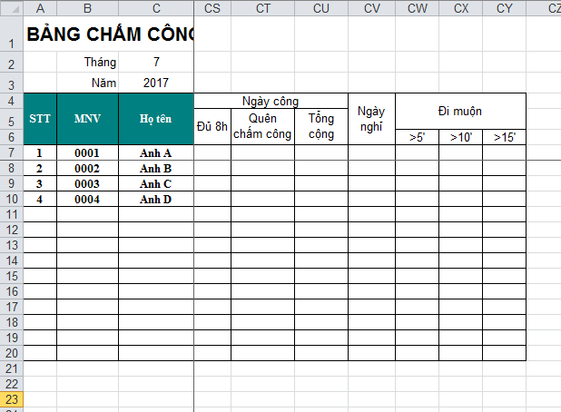 Kết quả chấm công