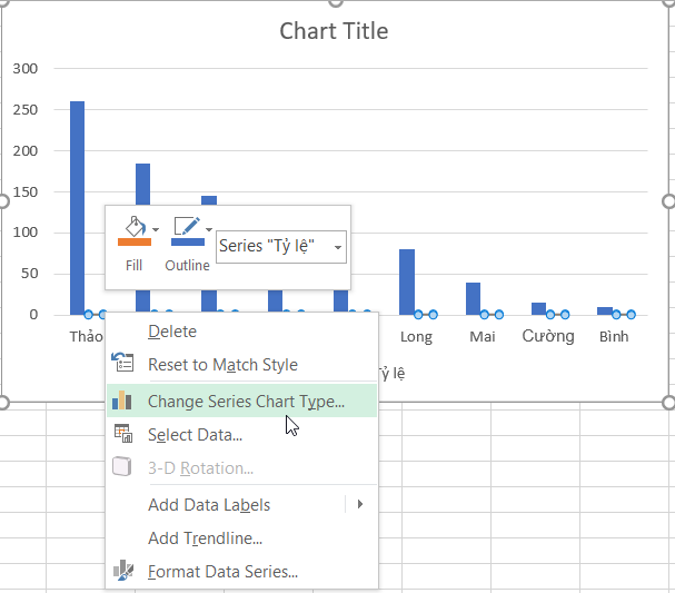 Context menu in Excel selecting Change Series Chart Type