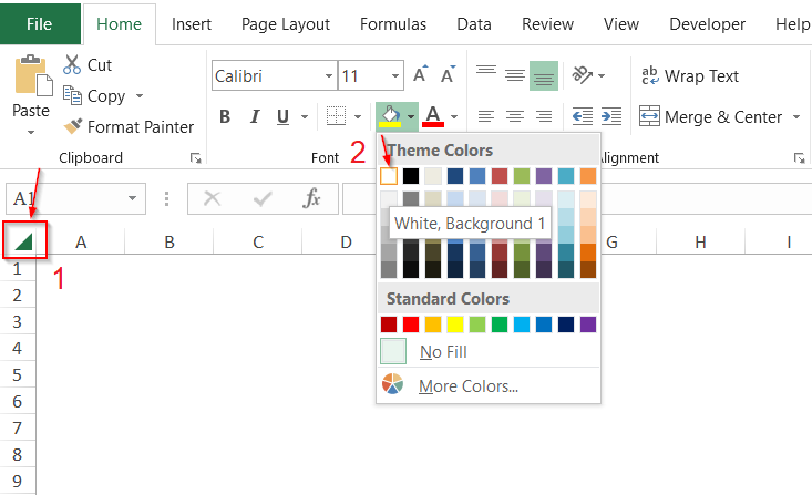 User incorrectly filling the entire Excel sheet with white color to hide gridlines