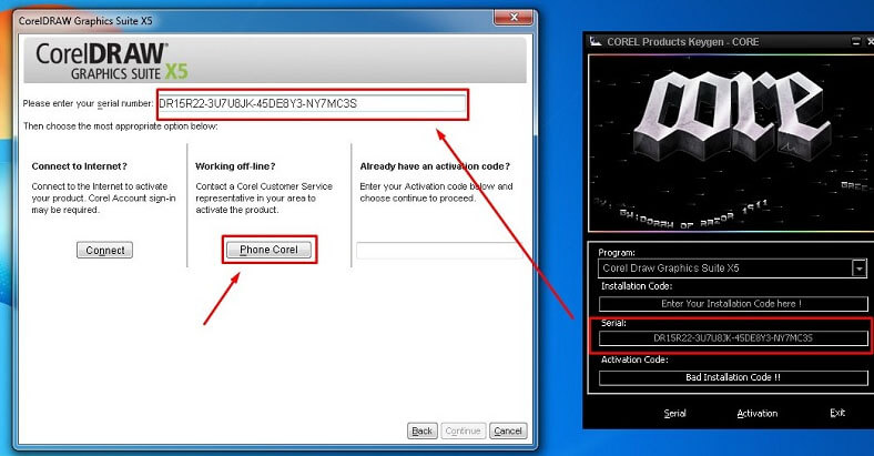 Nhập Serial Corel X5