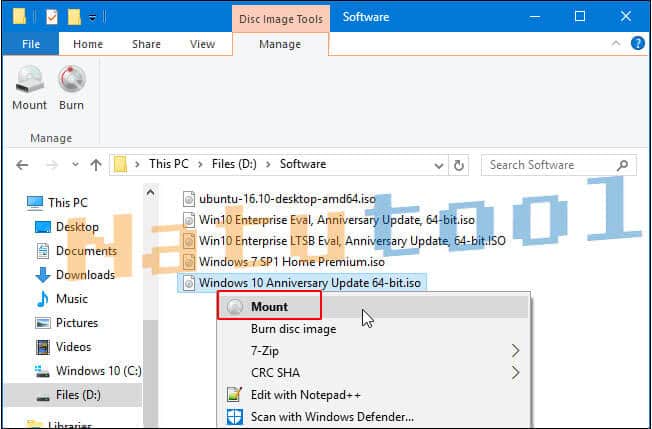 Mount file ISO trên Windows 10