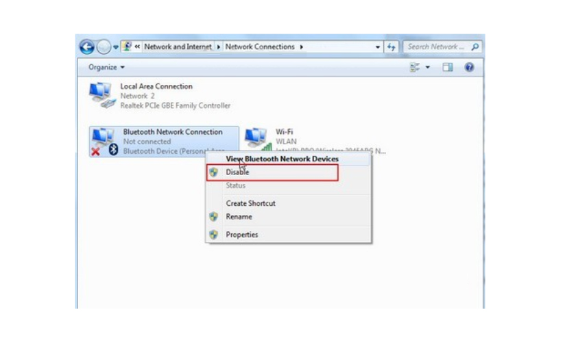 Bật hoặc tắt Bluetooth trong Change adapter settings