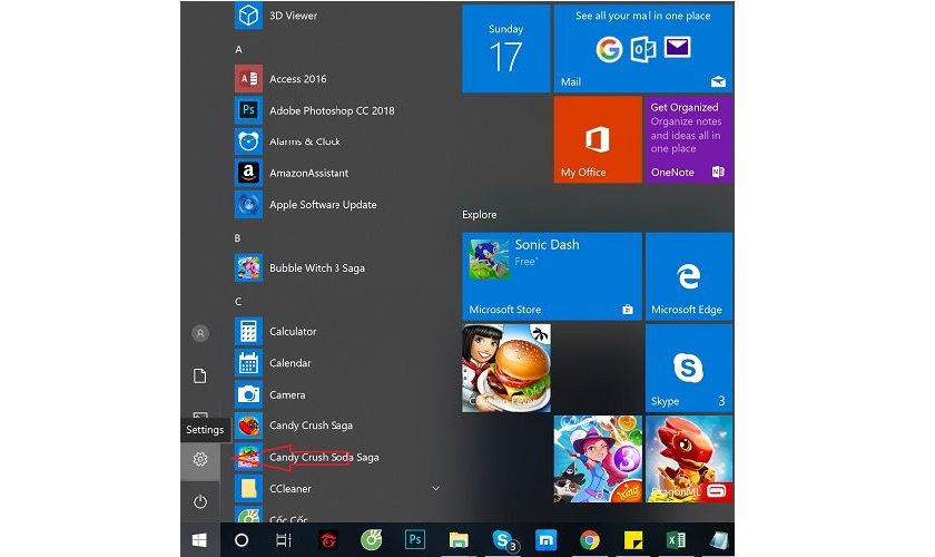 Mở ứng dụng Settings trên Windows 10