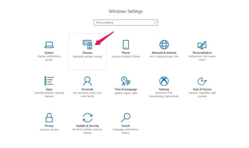 Chọn mục Devices trong Settings