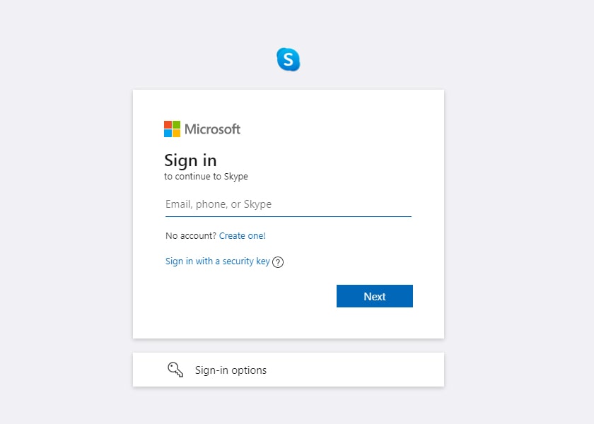 Form đăng nhập Skype Web
