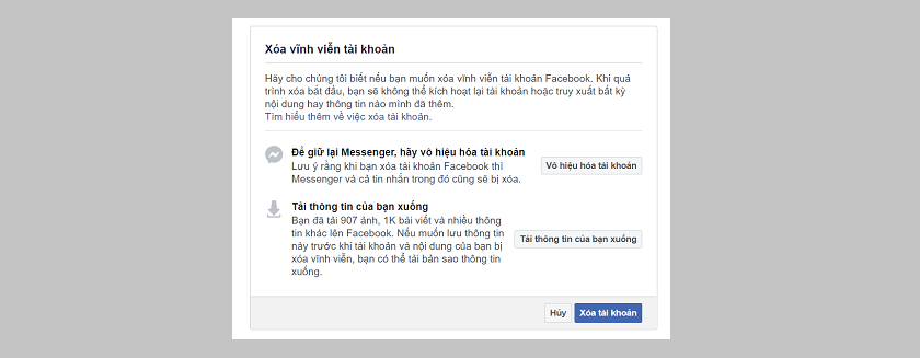 Hướng dẫn xóa tài khoản Facebook trên máy tính - Bước 2