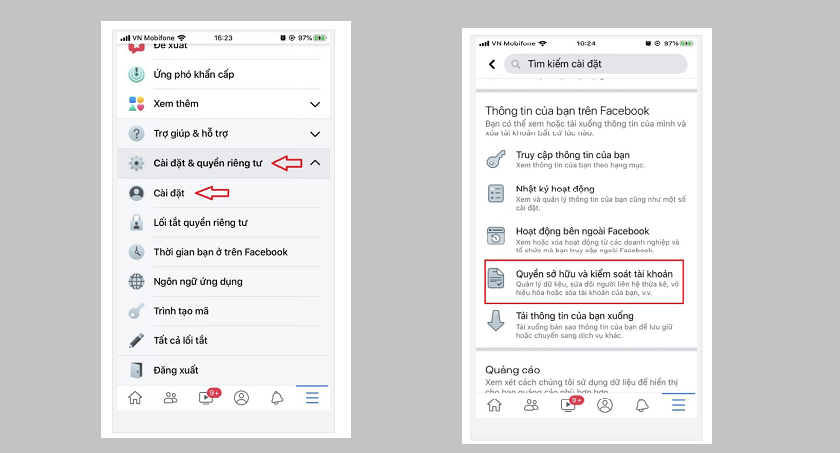 Hướng dẫn xóa tài khoản Facebook trên điện thoại - Bước 3