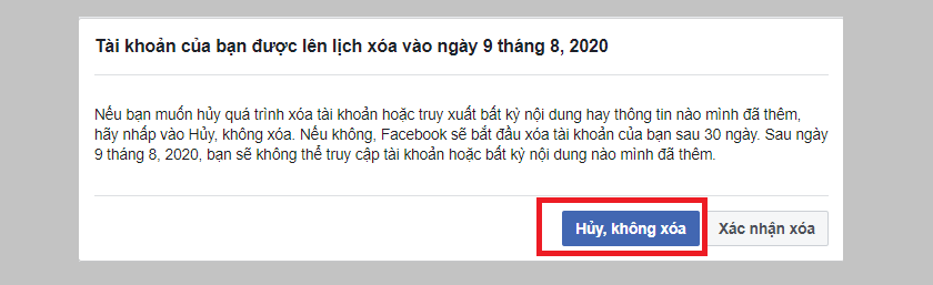 Hướng dẫn hủy xóa tài khoản Facebook