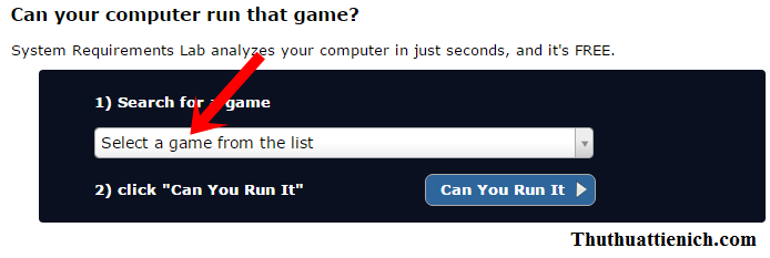 Giao diện chọn game trên System Requirements Lab