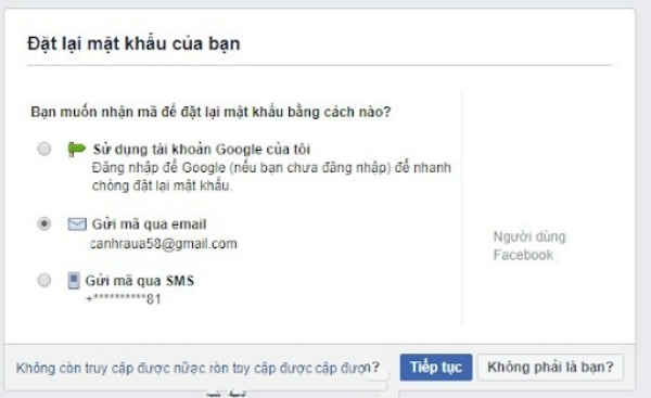 Khôi phục tài khoản bằng thiết bị đã đăng nhập - bước 2