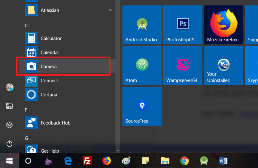 Mở ứng dụng Camera trên Windows 10