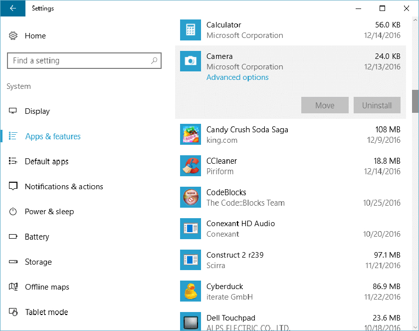 Reset ứng dụng Camera