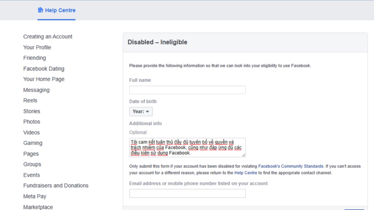 Cách mở khoá fb khi bị vô hiệu hoá: Báo cáo chưa đủ tuổi