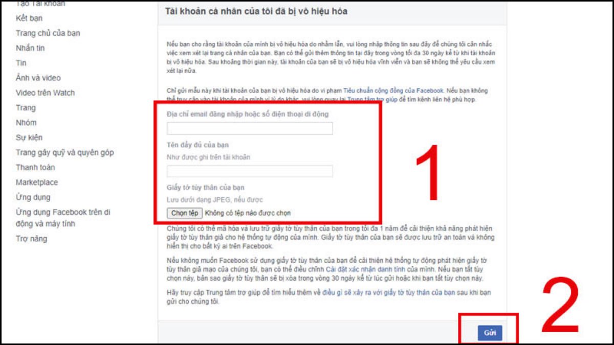 Cách mở khóa tài khoản fb bị vô hiệu hóa: Dùng Form “Tài khoản của tôi đã bị vô hiệu hóa”