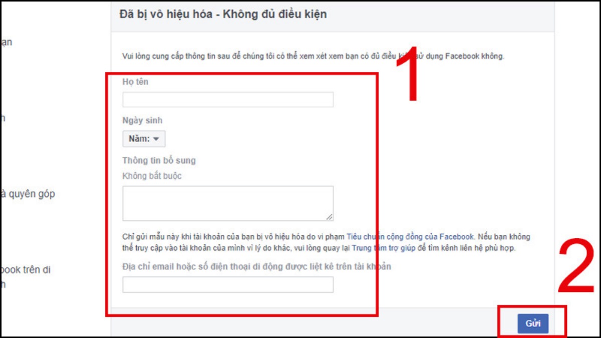 Cách khôi phục tài khoản facebook bị vô hiệu hóa: Dùng Form “Đã bị vô hiệu hóa - không đủ điều kiện”