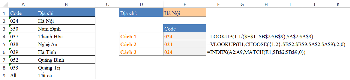 Công thức INDEX và MATCH