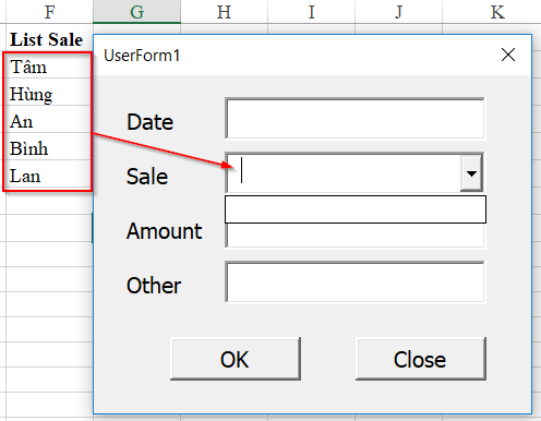 Mô tả Combobox Sale trong UserForm