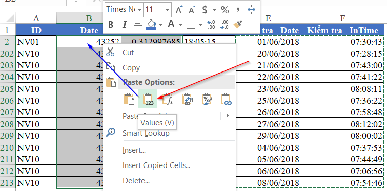 Copy paste kết quả xử lý thời gian
