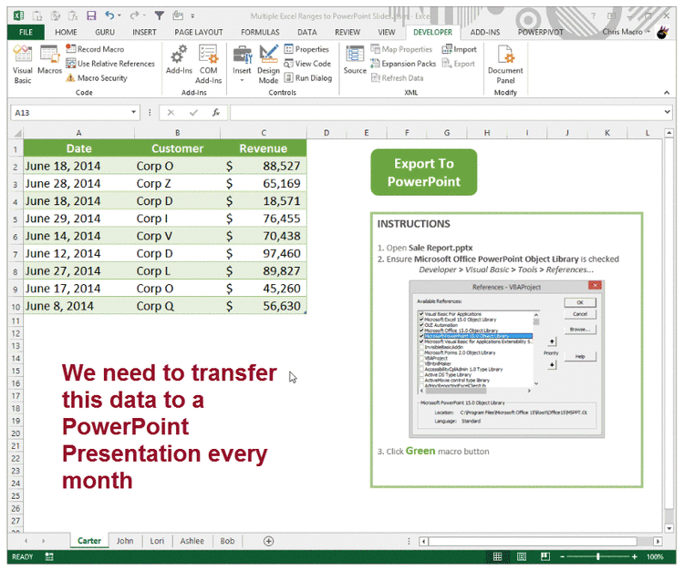 Sao chép Dữ liệu Excel sang Nhiều Slide PowerPoint bằng VBA Minh họa sao chép dữ liệu Excel sang PowerPoint bằng VBA