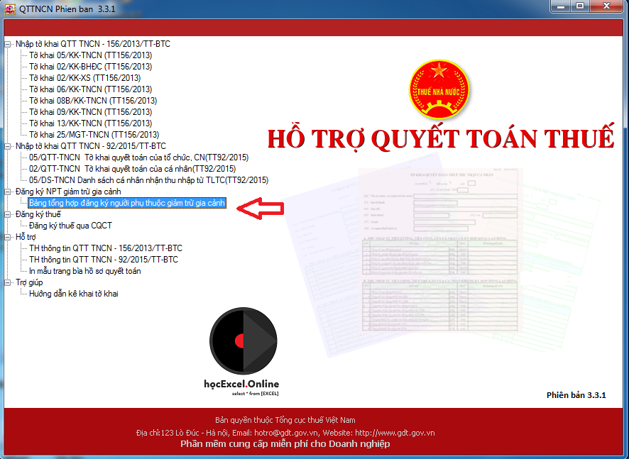 Alt text: Giao diện ứng dụng HT QTT TNCN 3.3.1