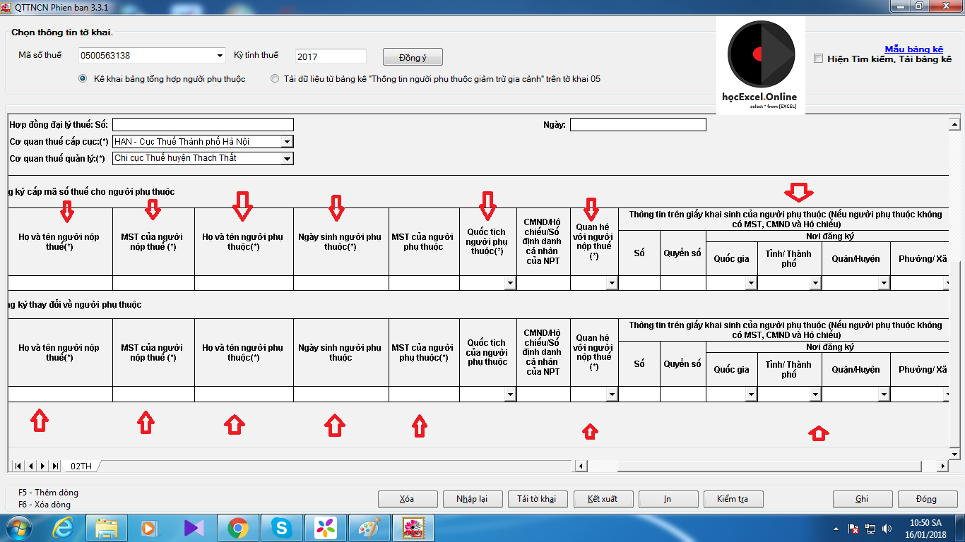 Alt text: Khai báo thông tin người nộp thuế và người phụ thuộc trên ứng dụng HT QTT TNCN 3.3.1