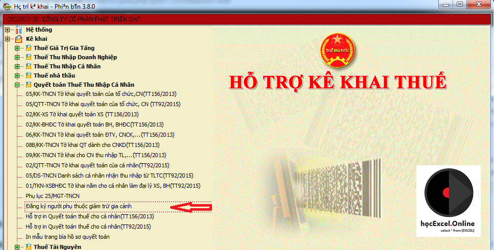 Alt text: Giao diện đăng ký người phụ thuộc trên HTKK