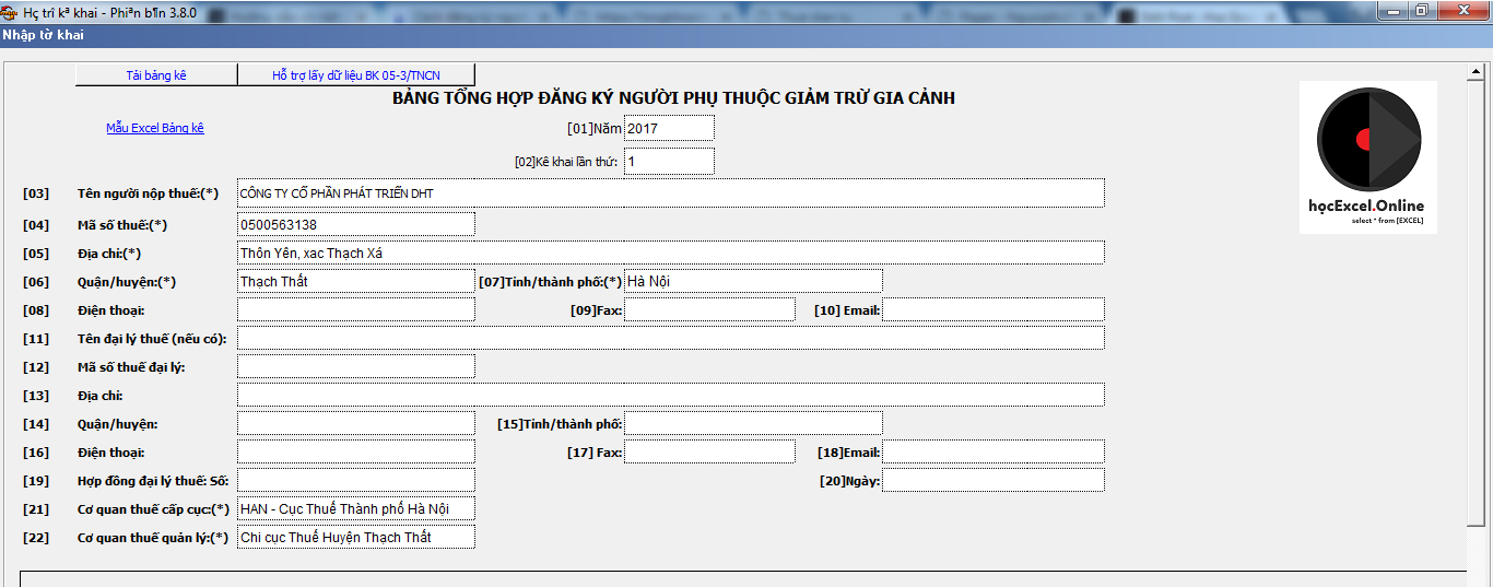 Alt text: Khai báo thông tin doanh nghiệp trên HTKK