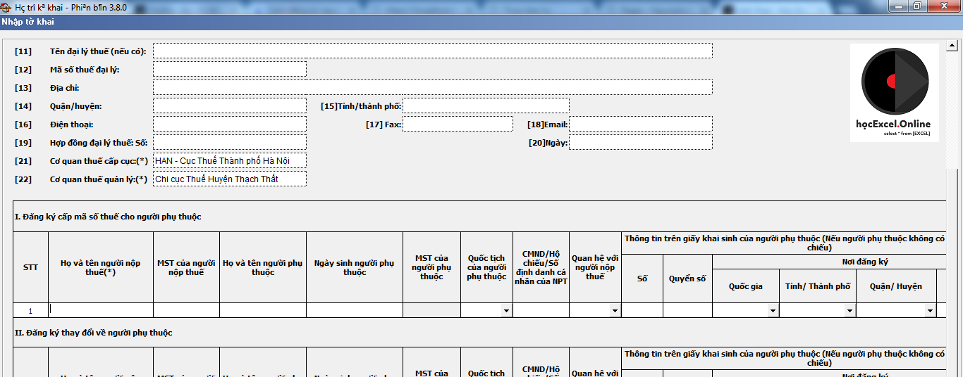 Alt text: Khai báo thông tin người nộp thuế và người phụ thuộc