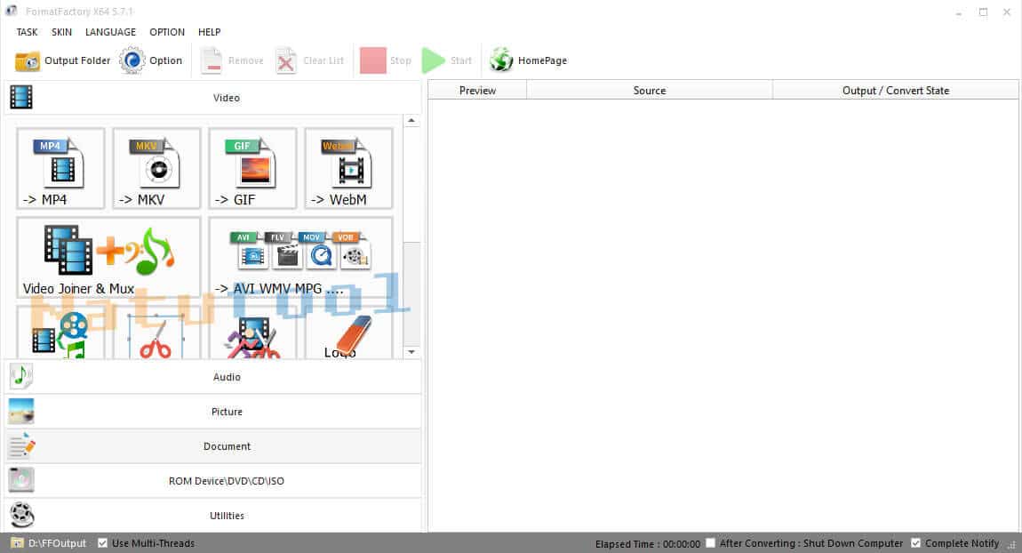 Giao diện sử dụng Format Factory