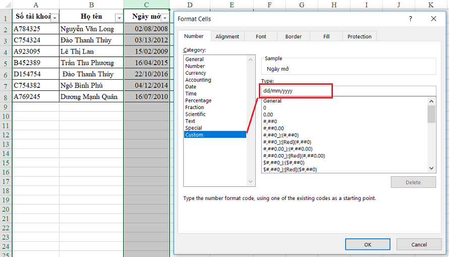 Xử Lý Lỗi Dữ Liệu Ngày Tháng Trong Excel Định dạng cột dữ liệu