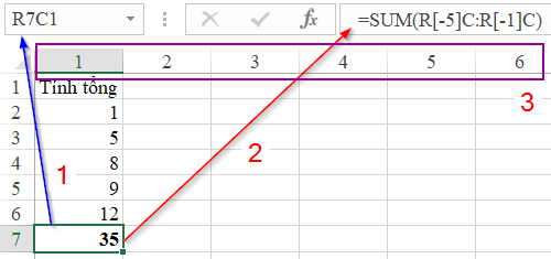 Mô tả kiểu tham chiếu R1C1 trong Excel