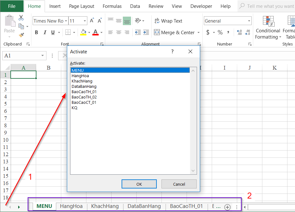 Giao diện sheet tab