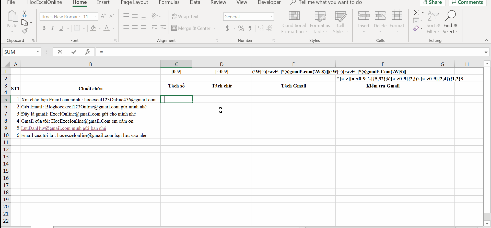 Tách Chuỗi, Số và Gmail trong Excel Không Cần VBA