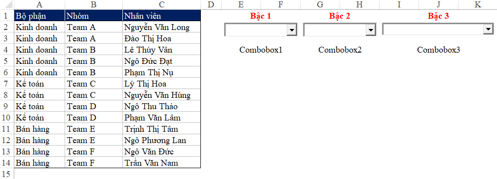 Tạo Combobox Phụ Thuộc Nhau Trong Excel Với VBA Sắp xếp Combobox
