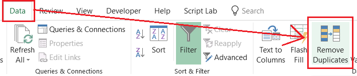 Chọn Remove Duplicates trong tab Data