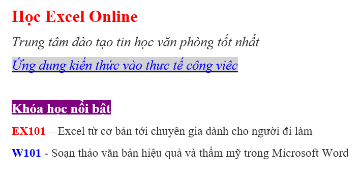 Ví dụ phối màu chữ và màu nền trong Word