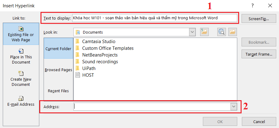 Nhập địa chỉ liên kết