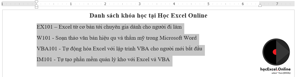 Danh sách khóa học