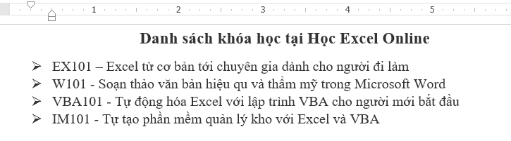 Kết quả sau khi chọn ký hiệu đầu dòng