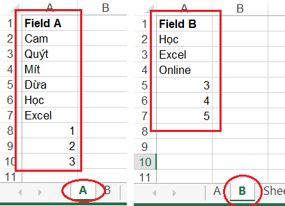 So Sánh Dữ Liệu Giữa Hai Sheet Trong Excel Danh sách dữ liệu trên hai sheet
