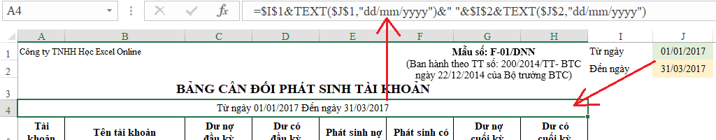 Sử dụng hàm TEXT trong báo cáo kế toán