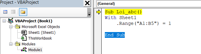 Vị trí lỗi thiếu End With trong VBA