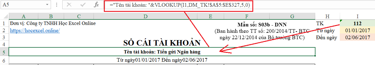 Tra cứu tên tài khoản từ số tài khoản bằng hàm VLOOKUP